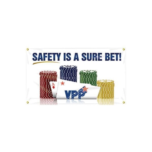 Accuform VPP Safety Banner, Legend SAFETY IS A SURE BET, 10 oz Reinforced Vinyl, 28 in Height, 48 in Width MBR477 - main